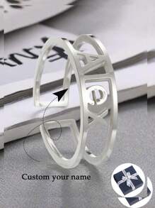 Customized Engraved Name Ring Stainless Steel Name Text Open Ring For Women Men Valentine's Day/Birthday/Anniversary Gift, Friend/Graduation/Christmas Luxury Gift