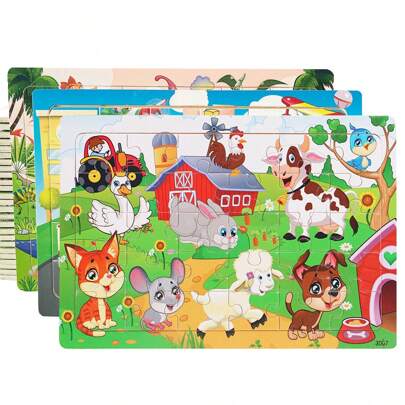 1pc 30 Pieces Wooden Jigsaw Puzzle Kids Cartoon Animal Vehicle Puzzles Games Children Learning Educational Toys,Puzzle,Jigsaw Puzzle,Wooden Puzzle,Puzzle,Kids Toys,Jigsaw Puzzle,Puzzle Car,Learning For Kids,Puzzle>Kid