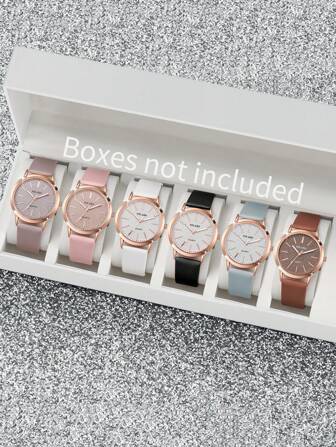 6 件/套女士时尚休闲哑光表盘石英腕表组合