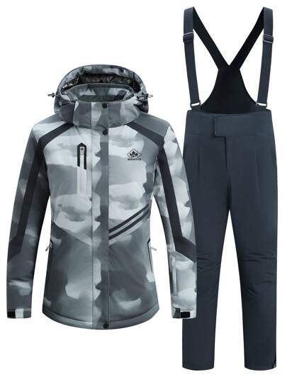 LEIFENSH 1 Set Abbigliamento sportivo e all'aperto da donna, Abbigliamento sportivo e ricreativo professionale da donna, Completo da sci donna HX368 Grigio (Top + Pantaloni)