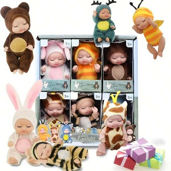 1PC& 6 Pieces Mini Reborn Baby Dolls Set: Washable Lifelike Baby Dolls With Animal Clothes For Girls Boys Toddlers And Kids,Baby Girl Toys,Baby Dolls,Baby Doll,Toys>Kids Dolls,Doll Toys,Rabbit Doll