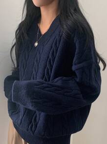 EAVA 女士休闲宽松针织上衣，简约V领设计，复古风格，情人节，女士情人节穿搭，情人节服装