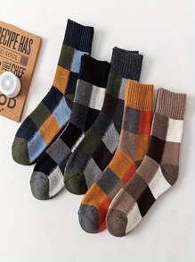 Tất nam mùa đông - 5 đôi - Tất dệt kim dày ấm áp ca rô kết hợp với tất giặt máy thoải mái, co giãn và đàn hồi - Nhiều màu - Xem 9