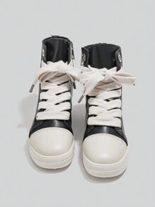 Alan Vincent Black Shoes For Women 2025 Spring New Style Women Boots High-Top Boots Women Lace-Up Zip Flat Boots Party Shoes For Women Daily Wear Ladies Shoes Casual Fashion Sneakers Outdoor Comfort Shoes Can Be Matched With Various Pants Jeans