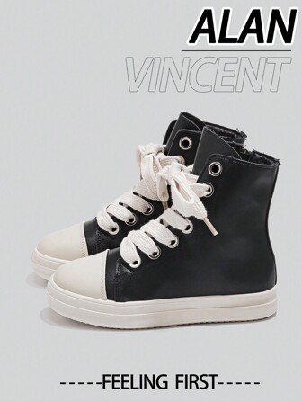  Alan Vincent Women's Black Boots,Lace-Up Zipper Flat Boots, Party Shoes,Fashionable And Comfort Shoes,High Top Women's Shoes With Thick Shoelaces Classic Versatile Women's Boots Multiple Colors Available