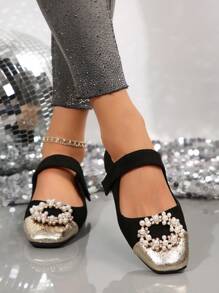 French Style Rhinestone Wedge Heel Vintage Commuter Pumps, Spring Autumn