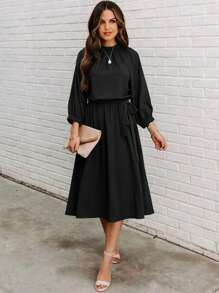 Vestido verde de manga larga, corte holgado, para mujer regular - Negro - Ver 1