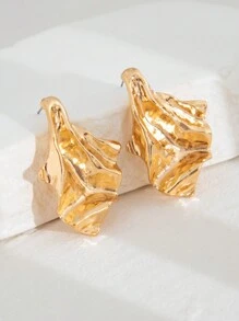 1 par de brincos abstratos metálicos assimétricos grandes, brincos retrô simples e pesados, adequados para uso diário feminino, festa, vestuário de combinação, presente de feriado
