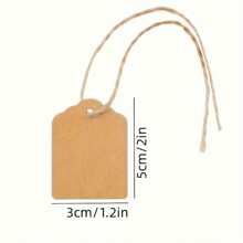 100pcs, Kraft Paper Gift Labels With Yellow Rope, Blank Commodity Price Hanging Labels, Bulk Brown Labels For Wedding, Birthday, Holiday And Party Gifts, Arts And Crafts Packaging, DIY Gift Decoration Labels And Hanging Decorations.