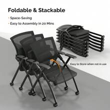 2 Pack Stackable Conference Room Chairs With Wheels, Folding Office Chair With Rebound Back, Padded Seat For Training Room, Guest, Reception, Event, Capacity 350lbs, Black