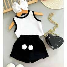 Children's Blogger Set Cropped Shorts Ribbed Skirt Children's Girl Summer - 黑色 - 查看 1