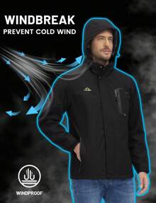 Men's Hooded Raincoat Waterproof Outdoor Hiking Jacket Casual Work Coat Outerwear - 黑色 - 查看 2