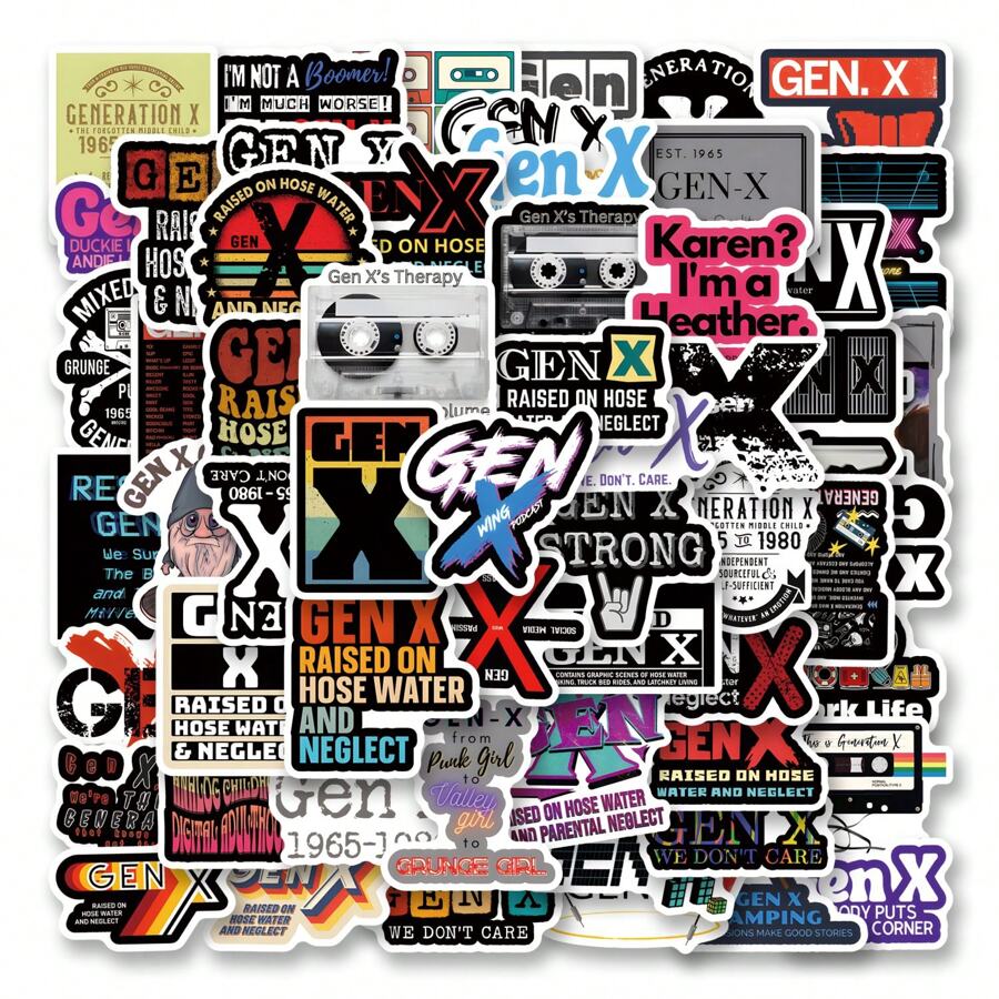 61 pezzi/Confezione Adesivi con Estetica Gen X, adesivi carini e interessanti con cartoni animati e motivi estetici per scrapbooking, cancelleria auto-adesiva, cartoline, buste, chitarre, decorazioni per strumenti musicali, adatti per Ognissanti, Natale, forniture per feste adolescenti, ricompense e motivazione