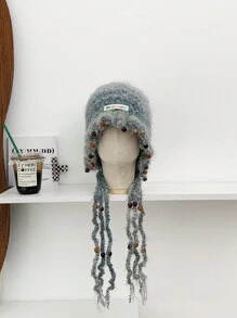 1 件复古渐变色蓬松护耳帽，女士冬季加厚保暖内衬针织流苏无檐帽，秋冬保暖百搭护耳帽，韩版新款混色流苏手工针织帽冬季圣诞无檐帽 - 彩色 - 查看 13