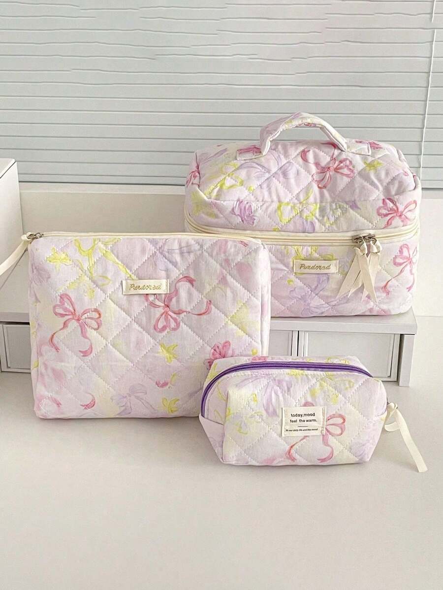1 chiếc Túi đựng mỹ phẩm đa năng Macaron Color-Block Purple Dreamy Bow, có khóa kéo, mở rộng, hộp đựng đồ trang điểm du lịch di động. Đựng son môi, chì kẻ mày, văn phòng phẩm, đồ du lịch, ngày lễ và sản phẩm làm đẹp - Màu tím - Xem 1