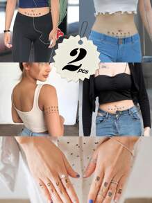 2 piezas Tatuajes temporales impermeables y duraderos con símbolos de letras inglesas realistas para mujeres - Multicolor - Ver 2