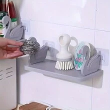 1pc Bathroom No Drilling Swan Shelf, Tissue Paper Holder Towel Storage Rack For Bathroom Accessories, Shower Cap, Body Wash, Shampoo, Toothbrush Cup, Multi-Functional Flat Shelf, Kitchen Storage Hanging Rack - Multicolor - View 5