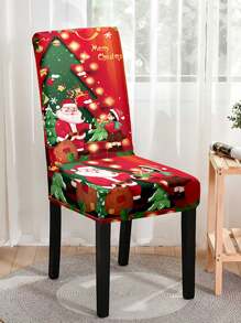 1pc/4Pcs Christmas Chair Cover, Christmas Atmosphere Decoration High Back Stretch Dining Chair Cover, Christmas Home Decor Chair Cover,Merry Christmas, Christmas Ddecorations, Christmas Party Supplies (Due To Different Production Batches, The Pattern Position And Direction Are Random)