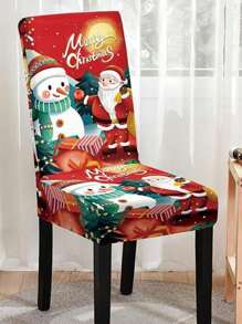 1pc/4Pcs Christmas Chair Cover, Christmas Atmosphere Decoration High Back Stretch Dining Chair Cover, Christmas Home Decor Chair Cover,Merry Christmas, Christmas Ddecorations, Christmas Party Supplies (Due To Different Production Batches, The Pattern Position And Direction Are Random)