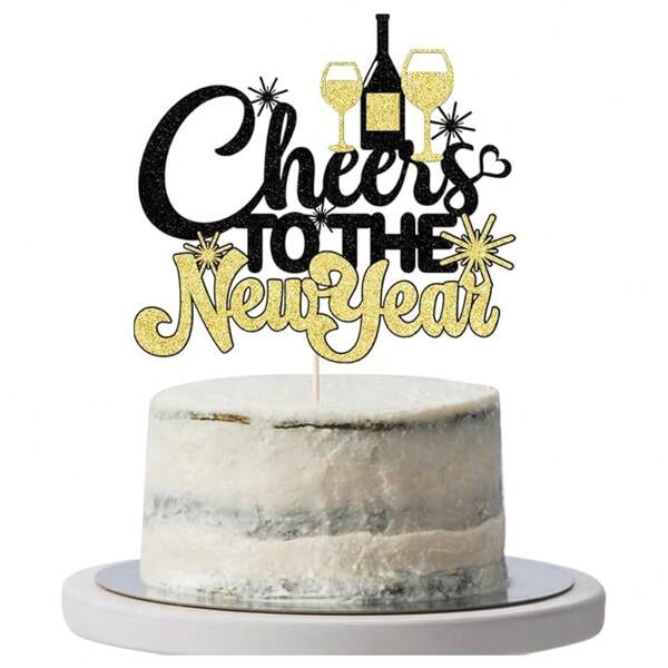 1pc Cheers To The New Year Cake Topper-Winter Xmas Holiday Cake Decor, Hello 2025 New Year's Eve/Christmas/Happy Holidays Party Decorations