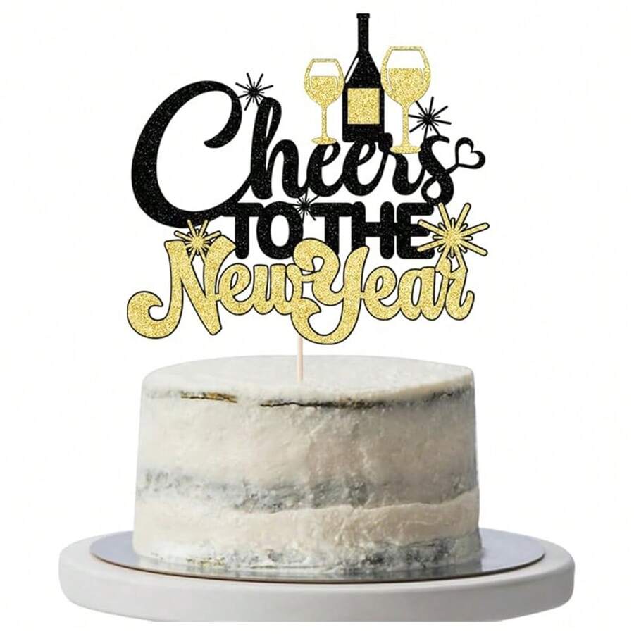 1 件欢呼新年蛋糕装饰 - 冬季圣诞节节日蛋糕装饰，你好 2025 除夕/圣诞节/节日快乐派对装饰品