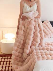 1pc Faux Rabbit Fur Blanket, Solid Color Double Layer Soft Warm Blanket For Napping, Sofa, Office Bed, Camping Travel, Multi-Purpose Gift Blanket Suitable For All Seasons