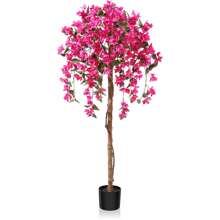 5FT Artificial Tree Tall Potted Fake Bougainvillea Trees For Outdoor Indoor Office Wedding Home Decor Lifelike Faux Plants With Wood Trunk And Pink Flowers - 綠色 - 查看 9