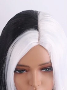 16inch Wig Female Double Splicing Black And White Short Curly Corn Hot Middle Parted Water Ripple Halloween Wig - Black and White - View 4