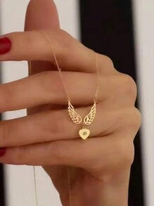 Dây chuyền chữ cái A-Z hình trái tim-cánh thiên thần khắc theo yêu cầu dành cho phụ nữ Dây chuyền chữ cái viết tắt bằng thép không gỉ Thời trang Trang sức cá nhân Quà tặng cho bạn gái Quà tặng Giáng sinh - Vàng - Xem 4