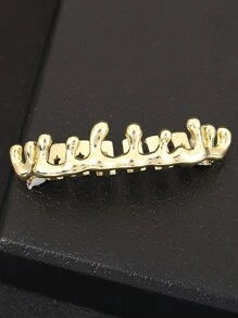 1 st. Coole Europese & Amerikaanse Hip-Hop Stijl Vergulde Waterdruppel Beugels Voor Ondertanden, 6 Tanden, Klassieke 18K Vergulde Koperen Tandheelkundige Kwaliteit Hip-Hop Stijl Grill Ornament
