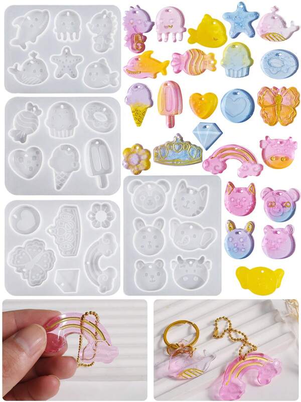 1/4pcs DIY Crystal Dropper, Marine Animal Candy, Ice Cream, Rainbow Butterfly Pendant, Keychain, Silicone Mold