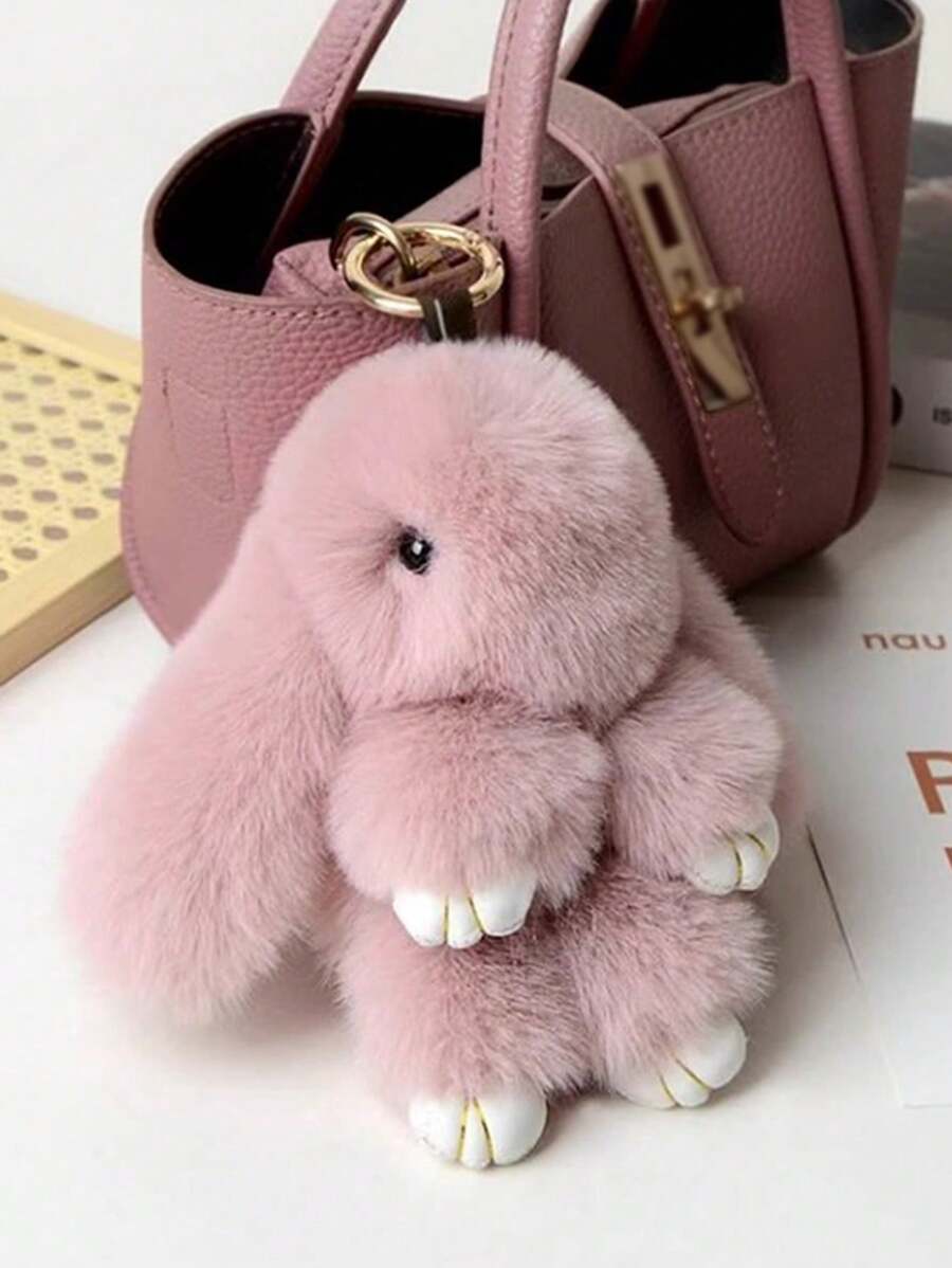 1 件女式可爱毛绒兔子钥匙扣包饰圣诞礼物送给最好的朋友/女朋友圣诞冬季粉色礼物 - 彩色 - 查看 1