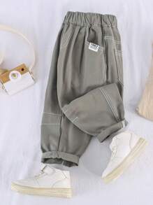 Kids Boys' Lightweight Loose Fit Casual Pants, Casual College Style Suitable For Late Spring & Early Summer