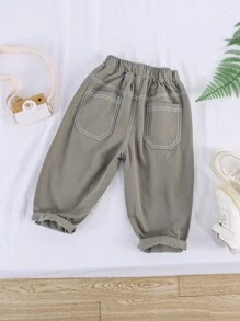 Kids Boys' Lightweight Loose Fit Casual Pants, Casual College Style Suitable For Late Spring & Early Summer