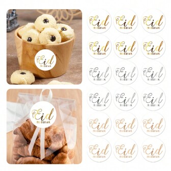 50pcs/100pcs/200pcs Gilding Gold EID Mubarak Gifts Packaging Stickers,For Islam Muslim Ramadan Festival Party EID Gift Decor Labels Stickers