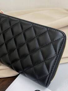1pc Quilted Decor PU Leather Zipper Long Wallet, Fashionable For Women Daily Use And Gift Wallet Purse Wallet Mini Wallet