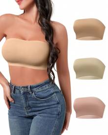 SHARICCA 3PCS Women's Strapless Bra Non-Slip Silicone Non-Padded Basic Bra Wireless Tube Bra - SET-4 - 查看 1