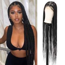 Black Knotless Box Braided Wigs For Women 36" Super Long Braided Lace Wigs Synthetic Braided Lace Front Wigs Embroidery Full Double Lace Braid Wig With Baby Hair - Black - View 10