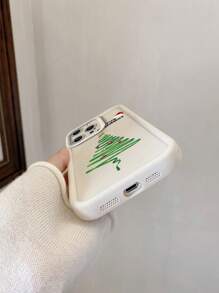 1pc Christmas Ribbon Tree Creme Sand Textured Phone Case Compatible With Apple///Redmi/Infinix/Vivo - Beige - View 6