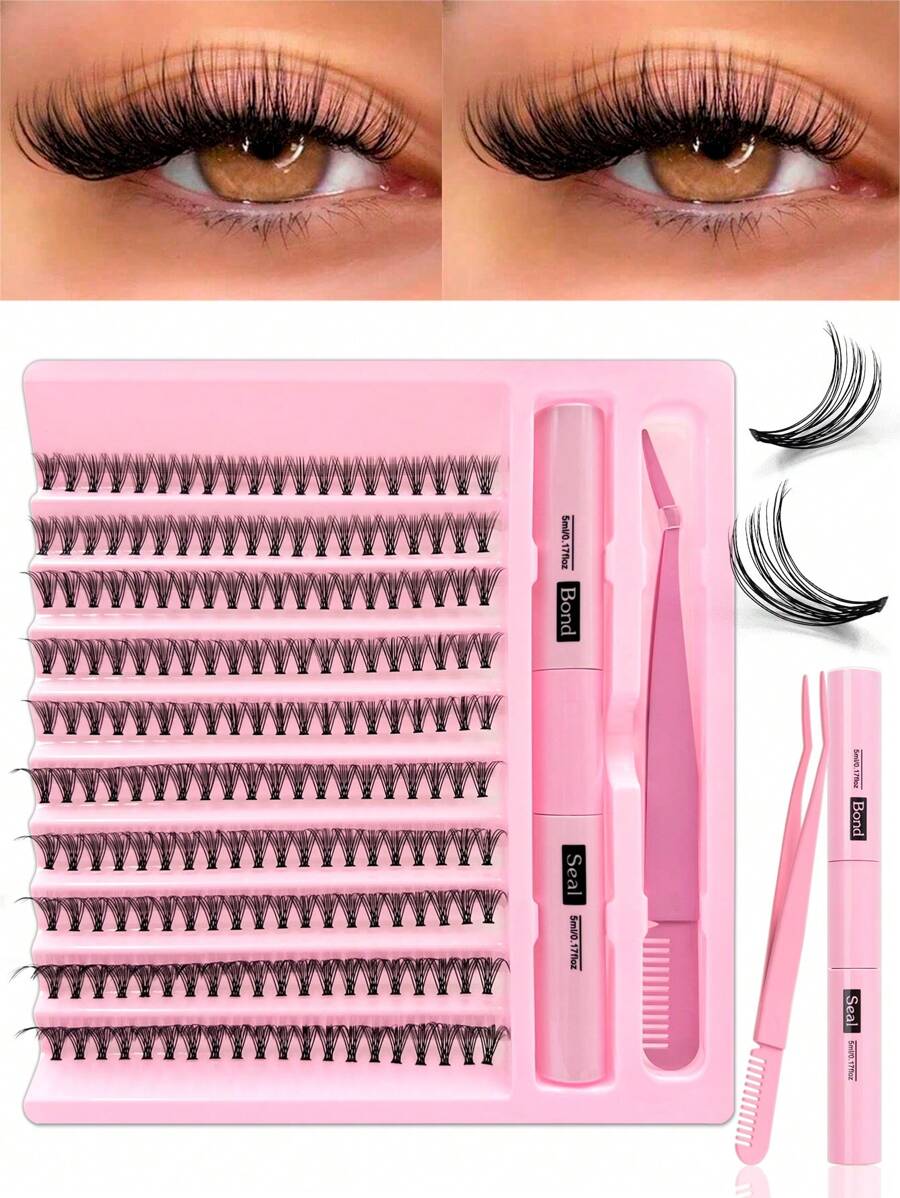 200PCS Dramatic C-Curl 8-16MM Mix DIY Lash Extension Kit Set DIY Bottom Lashes Eyelashes Book Big Volume Soft Individual Cluster Lashes Create A Fluffy Natural Wispy Y2k Butterfly Elements Pink Base Card Look At Home Long Lasting DIY Lashes Glue, DIY Glue Remover, DIY Lashes Tweezers (Bottom Lashes+30D) Lash Clusters Kit, Lashes, Eyelashes, Fake Lashes - Black - View 1