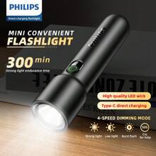 PHILIPS 1pc Strong Light LED Flashlights Household Mini Torch With 4 Lighting Modes, Pink/Red Flashlights USB Rechargeable, Multifunctional Outdoor Portable Lighting Emergency Lights For Camping, Hiking, Home Use, Dog Walking, Sports, Reading, Thanksgiving, Christmas Gifts