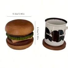 6pcs Anti Slip Burger Insulated Coaster Creative Home Burger Shape Living Room Desktop Decoration Tea Cup Solid Wood Coaster Gifts Birthday Graduation