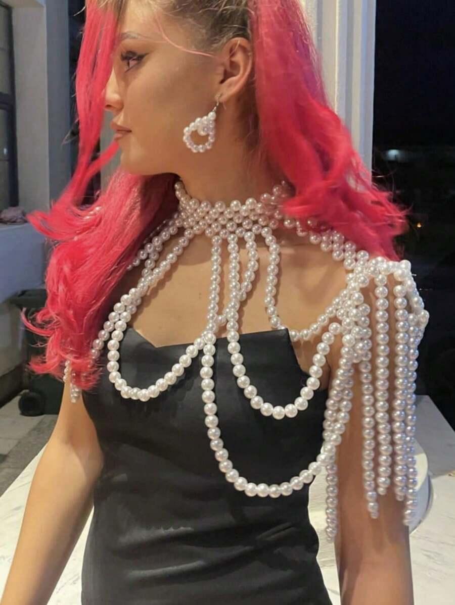 1 Pezzo Ciondolo per spalla in perle lavorato a mano elegante e vintage, accessorio per spose, matrimoni, feste ed eventi per donne