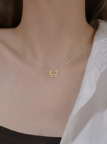 BALMORA 1pc Elegant S925 Sterling Silver Hollow Butterfly Inlaid Crystal Adjustable Clavicle Chain Necklace, Gift For Girlfriend - Gold - View 4