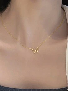 BALMORA 1pc Elegant S925 Sterling Silver Hollow Butterfly Inlaid Crystal Adjustable Clavicle Chain Necklace, Gift For Girlfriend - Gold - View 2