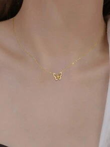 BALMORA 1pc Elegant S925 Sterling Silver Hollow Butterfly Inlaid Crystal Adjustable Clavicle Chain Necklace, Gift For Girlfriend - Gold - View 3