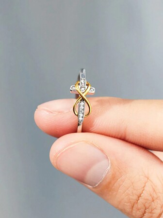1 st 925 Sterling Silver Infinity Cross Ring, inlagd med glänsande Cubic Zirconia, Elegant & Lyxig, Lämplig för dagligt slitage och speciella tillfällen present