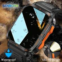 SENBONO 男士智能手表，带无线通话（拨打/接听电话），防水户外运动智能手表，带 LED 手电筒、心率监测健身追踪器、摄像头控制、音乐控制、多种运动模式智能手表，适用于 Android IOS - 黑橙色 - 查看 14