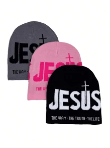 1 chiếc mũ len đan họa tiết thánh giá Chúa Jesus dành cho nữ, mũ ấm áp thời trang Y2K mùa thu/đông dùng hàng ngày mũ len Giáng sinh mùa đông - nhiều màu - Xem 2