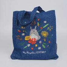 Denim Tote Bag,Black Cat Shopping Bag,Reusable Shoulder Bag,Handmade Fall Winter Bags